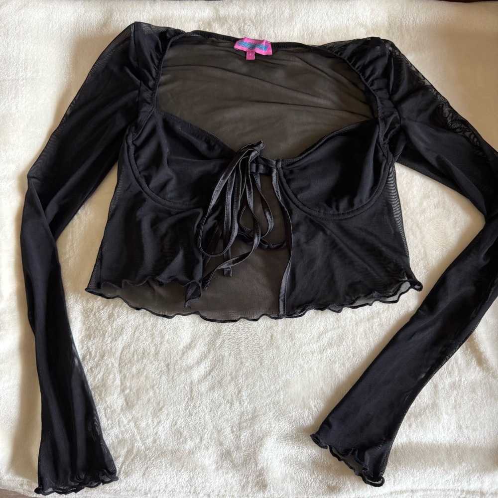 Black Sheer Long Sleeve Crop Top